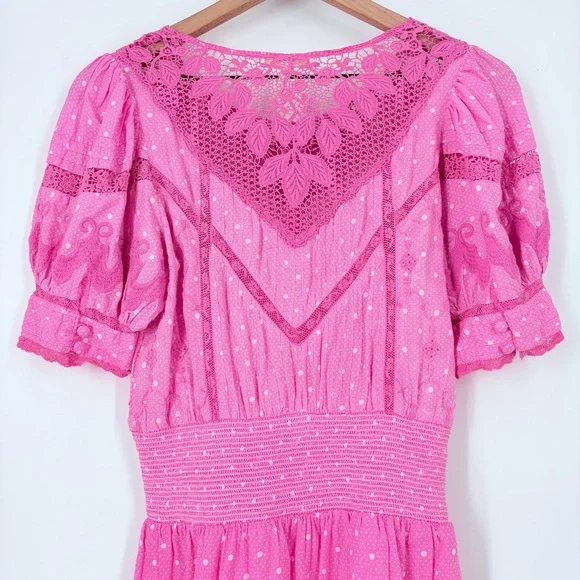 LoveShackFancy Jaislyn Hot Pink Cherry Mini Dress